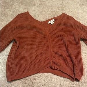 Sincerely Jules Brown V-Neck Sweater with Knotted Hem